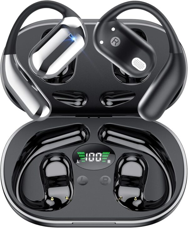 Auriculares Inalámbricos Deportivos, 2025 inalámbricos Auriculares Oreja Abierta Bluetooth 5.4 con Gancho, 50 Horas de reproducción con Pantalla LED, IP7 Impermeable para Running Sport, Control Táctil