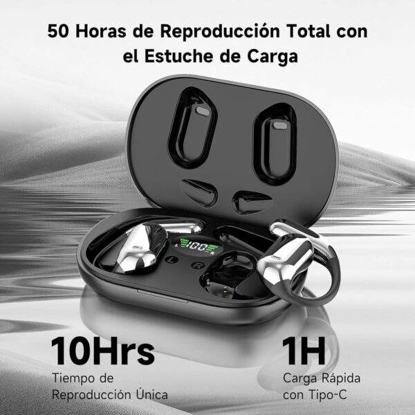 Auriculares Inalámbricos Deportivos, 2025 inalámbricos Auriculares Oreja Abierta Bluetooth 5.4 con Gancho, 50 Horas de reproducción con Pantalla LED, IP7 Impermeable para Running Sport, Control Táctil - Image 5