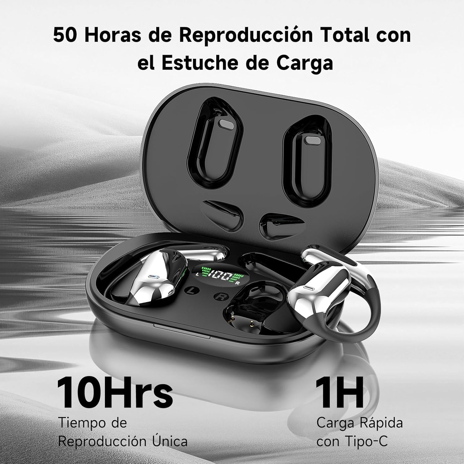 Auriculares Inalámbricos Deportivos, 2025 inalámbricos Auriculares Oreja Abierta Bluetooth 5.4 con Gancho, 50 Horas de reproducción con Pantalla LED, IP7 Impermeable para Running Sport, Control Táctil - Image 5