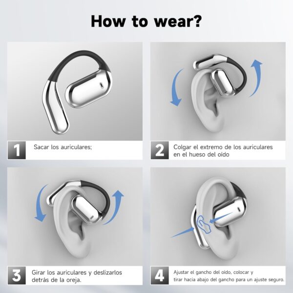 Auriculares Inalámbricos Deportivos, 2025 inalámbricos Auriculares Oreja Abierta Bluetooth 5.4 con Gancho, 50 Horas de reproducción con Pantalla LED, IP7 Impermeable para Running Sport, Control Táctil - Image 6