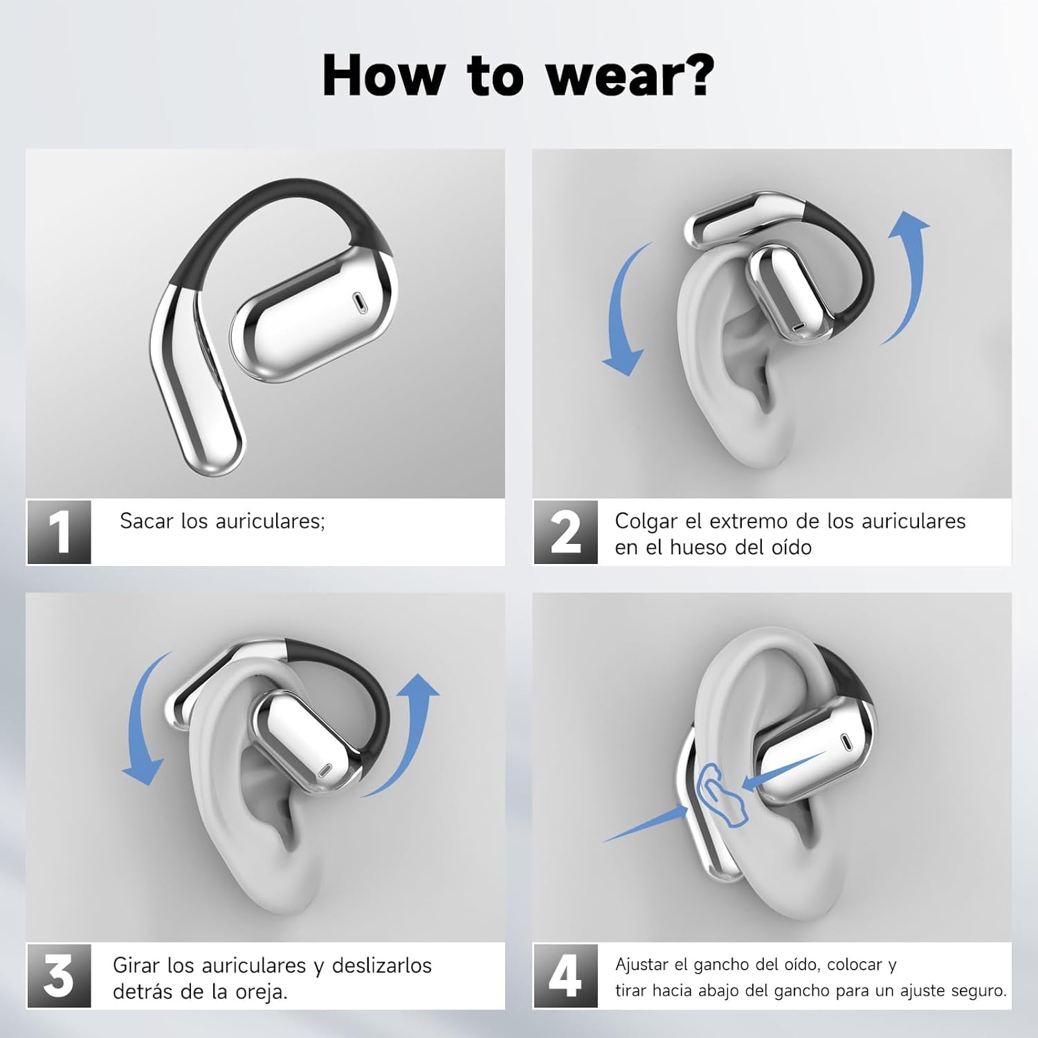 Auriculares Inalámbricos Deportivos, 2025 inalámbricos Auriculares Oreja Abierta Bluetooth 5.4 con Gancho, 50 Horas de reproducción con Pantalla LED, IP7 Impermeable para Running Sport, Control Táctil - Image 6