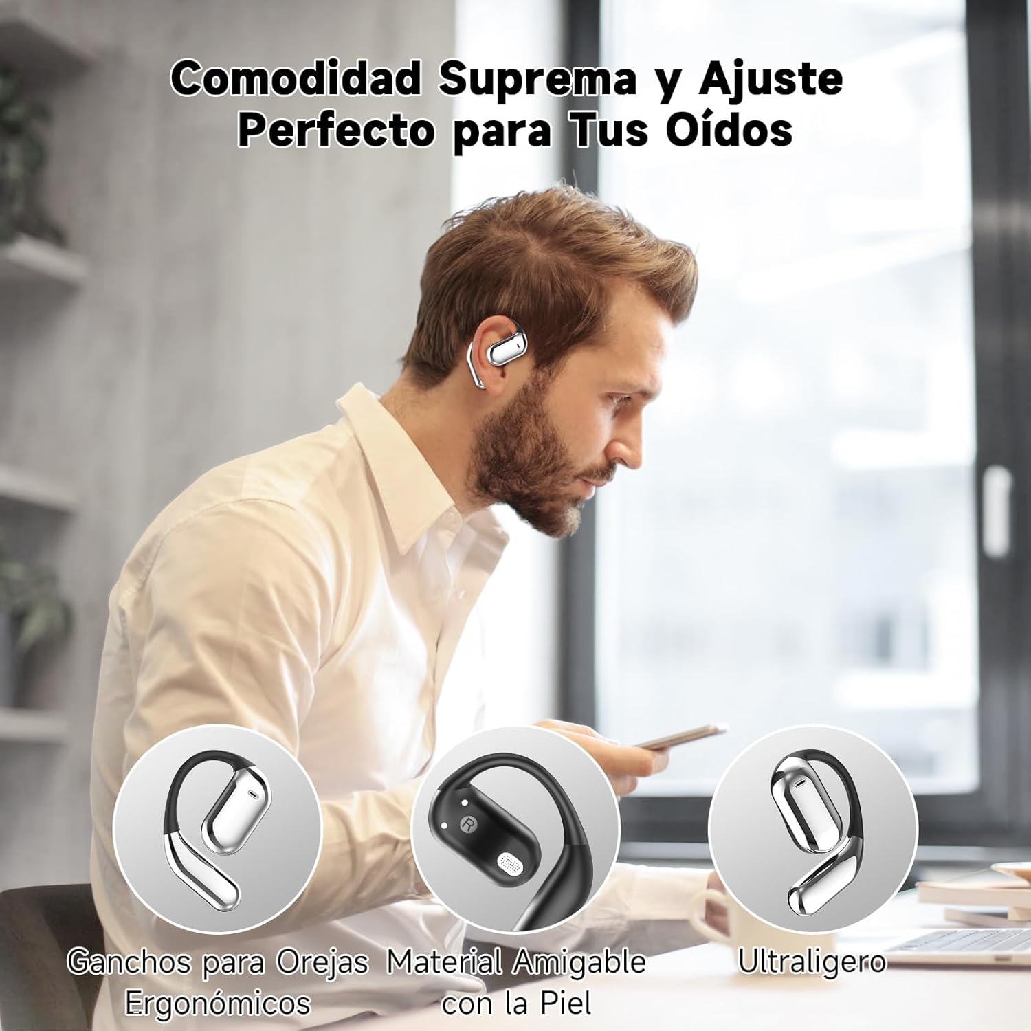 Auriculares Inalámbricos Deportivos, 2025 inalámbricos Auriculares Oreja Abierta Bluetooth 5.4 con Gancho, 50 Horas de reproducción con Pantalla LED, IP7 Impermeable para Running Sport, Control Táctil - Image 7