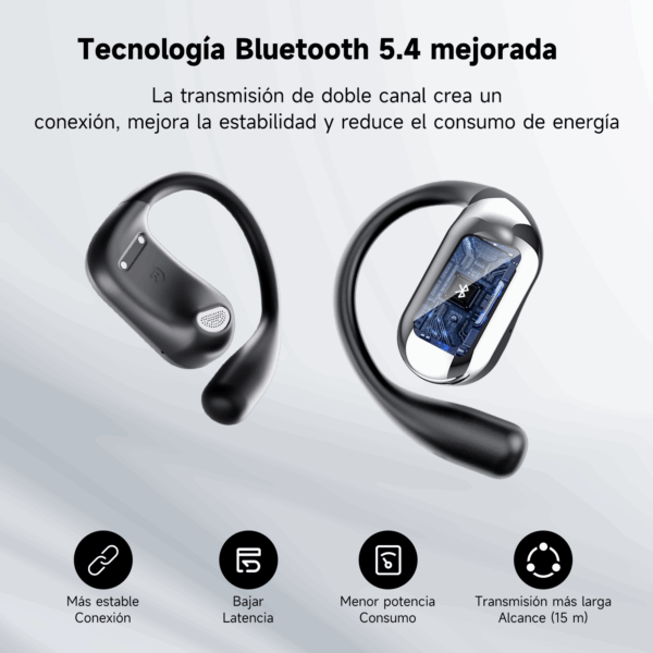 Auriculares Oreja Abierta Bluetooth 5.4, Auriculares Inalámbricos Deportivos con Gancho, Reproducción de 50H Pantalla LED, Cascos con micrófono Incorporado, Control Táctil - Image 4