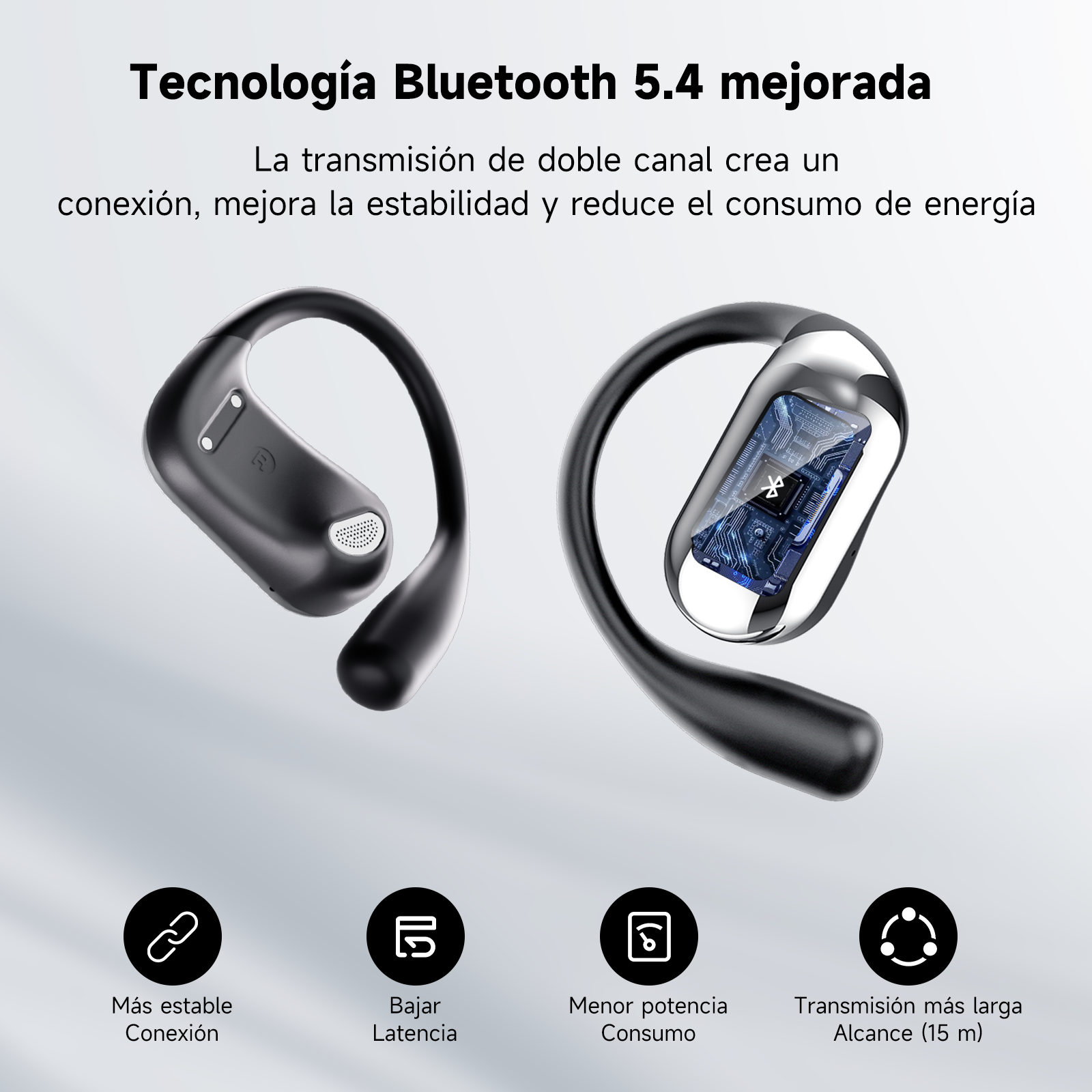Auriculares Oreja Abierta Bluetooth 5.4, Auriculares Inalámbricos Deportivos con Gancho, Reproducción de 50H Pantalla LED, Cascos con micrófono Incorporado, Control Táctil - Image 4
