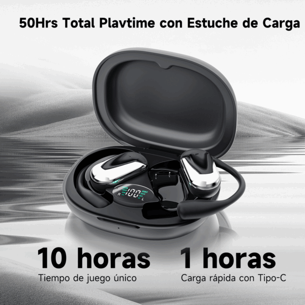 Auriculares Oreja Abierta Bluetooth 5.4, Auriculares Inalámbricos Deportivos con Gancho, Reproducción de 50H Pantalla LED, Cascos con micrófono Incorporado, Control Táctil - Image 5
