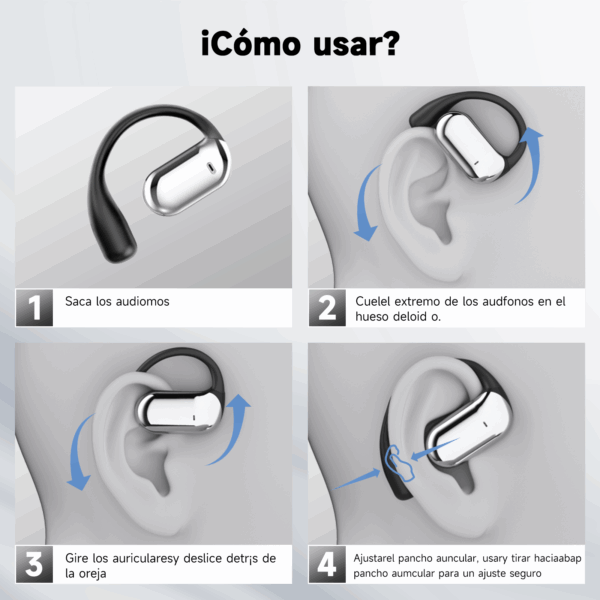 Auriculares Oreja Abierta Bluetooth 5.4, Auriculares Inalámbricos Deportivos con Gancho, Reproducción de 50H Pantalla LED, Cascos con micrófono Incorporado, Control Táctil - Image 3