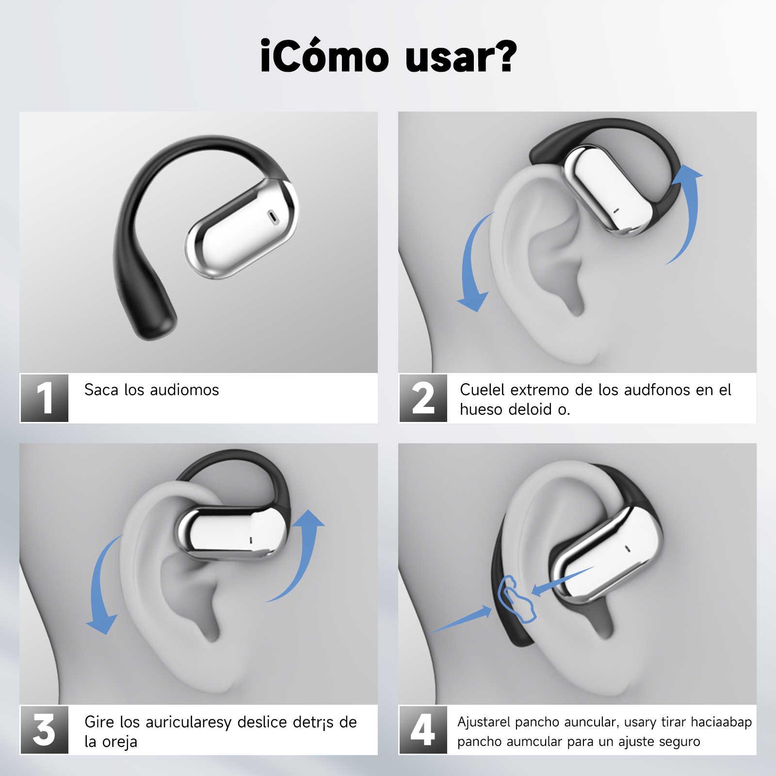 Auriculares Oreja Abierta Bluetooth 5.4, Auriculares Inalámbricos Deportivos con Gancho, Reproducción de 50H Pantalla LED, Cascos con micrófono Incorporado, Control Táctil - Image 3