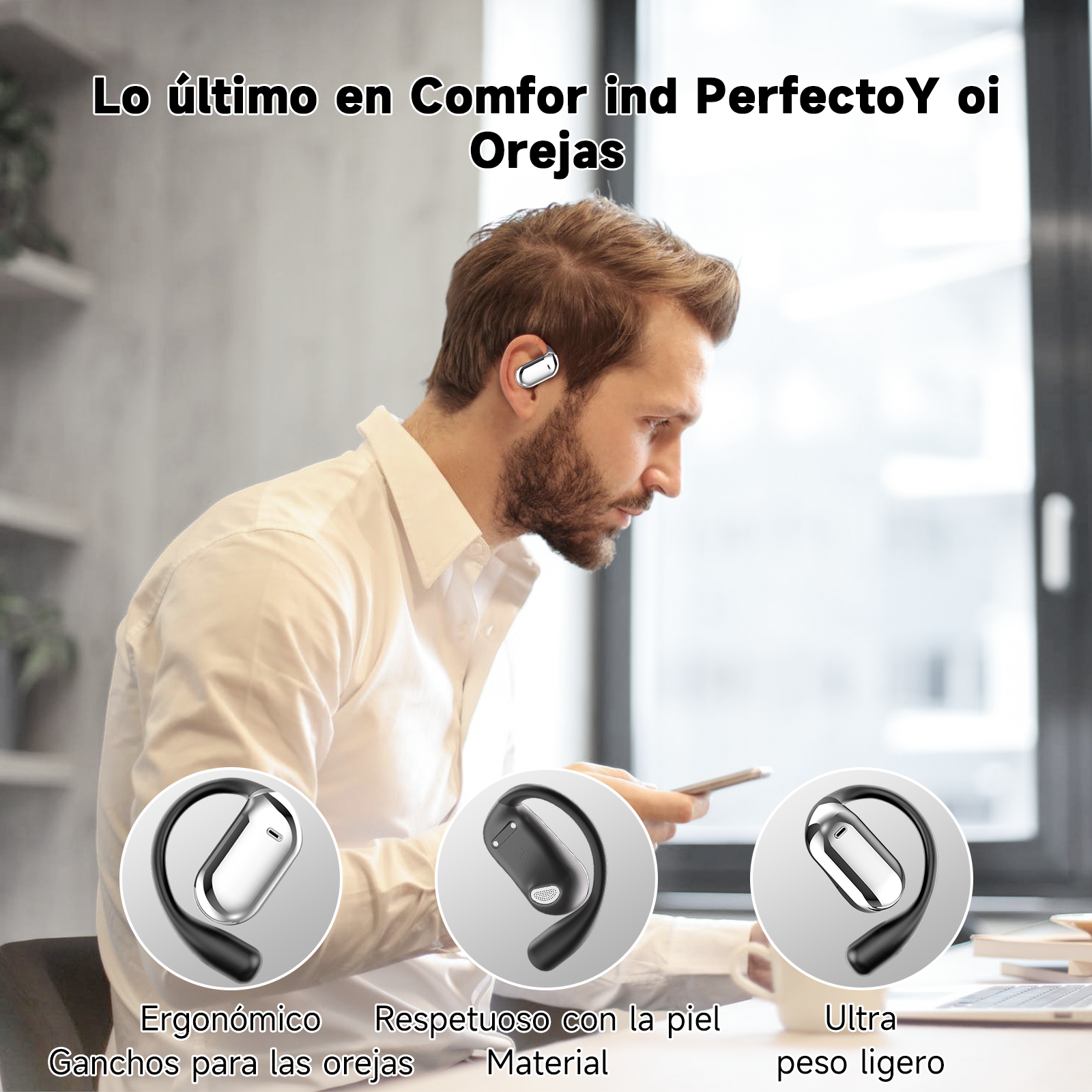 Auriculares Oreja Abierta Bluetooth 5.4, Auriculares Inalámbricos Deportivos con Gancho, Reproducción de 50H Pantalla LED, Cascos con micrófono Incorporado, Control Táctil - Image 7