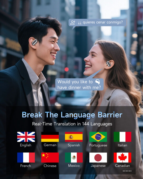 CoolJumper AI Translating Earbuds Real Time 3 in 1 Translation Headphones 144 Languages & Accents, Ultra Open Ear Headphones Bluetooth 5.4 for Bussiness Travel Learning - Silver Black - Image 3