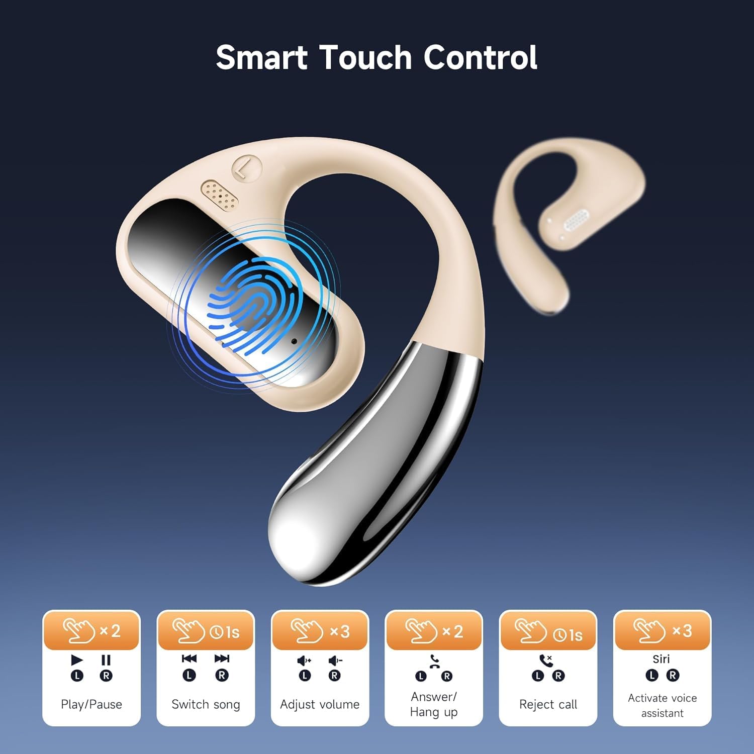 Open Ear Bluetooth 5.4 Earbuds, 2024 Wireless Headphones Sport Over Earphones Built-in Mic with Ear Hooks 50H Playtime Ear Buds LED Display Charging Case, Waterproof Design for Running Fitness, Khaki - Image 5